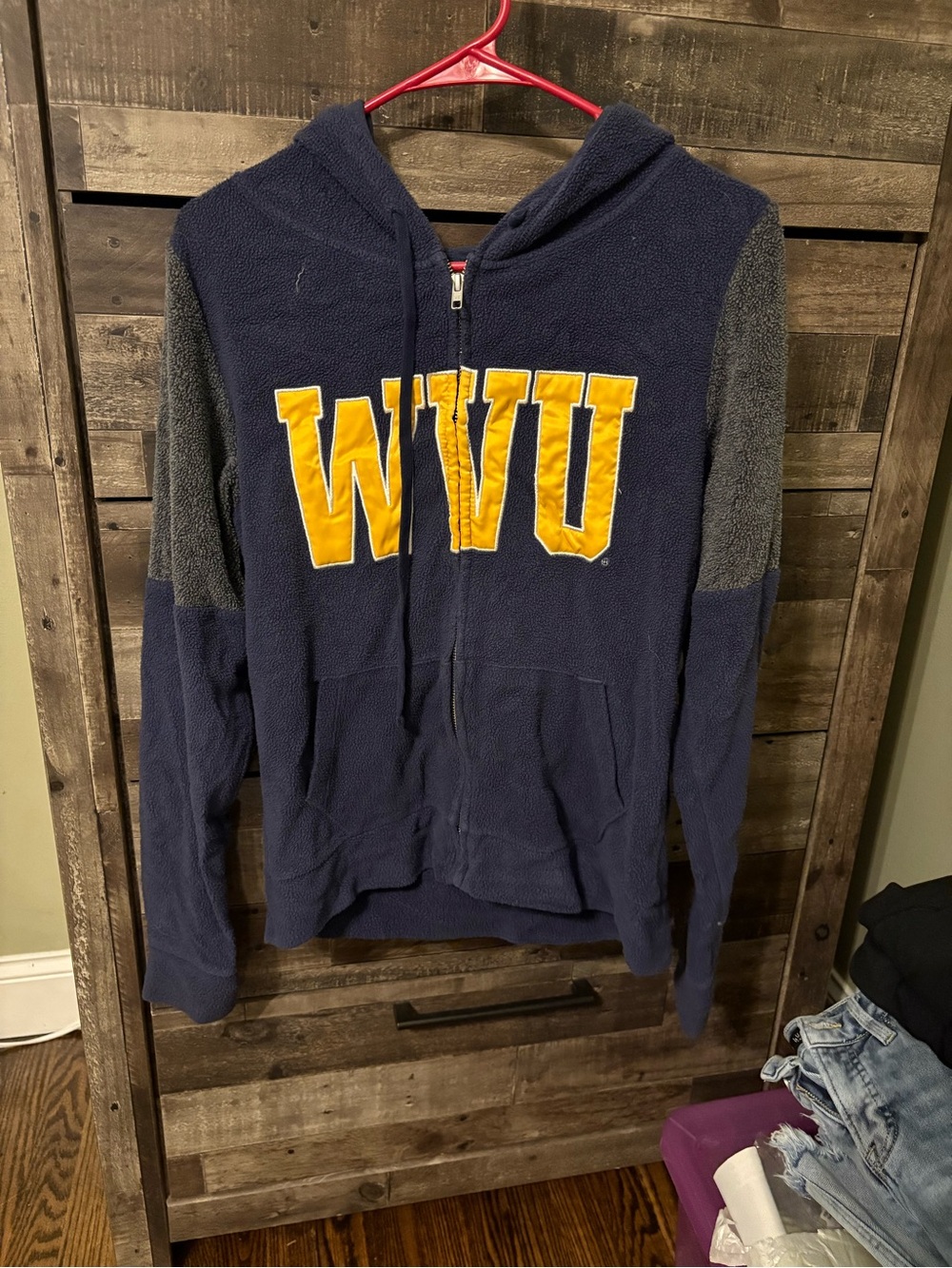 PINK Victoria's Secret Navy Zip-Up Hoodie with Yellow WVU Logo
